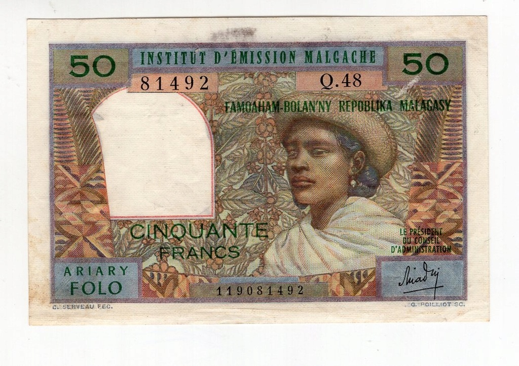 Madagaskar 50 franków 10 ariary (1964-1970)