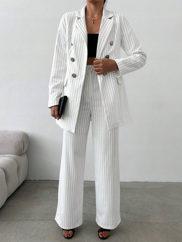 GARNITUR DAMSKI ELEGANCKI W PASKI MARYNARKA + SPODNIE CONTESSA S 36