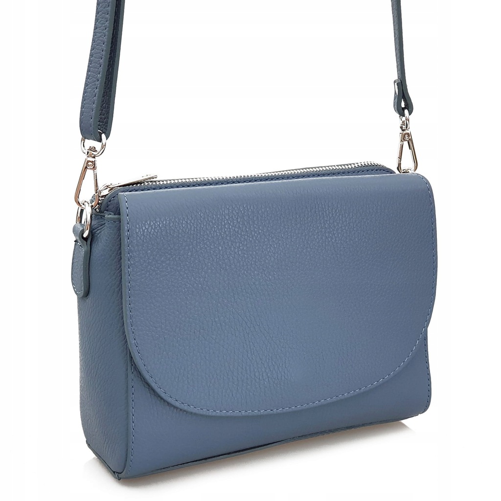 VERA PELLE torebka skórzana listonoszka 3 komorowa z paskiem C.JEANSOWA