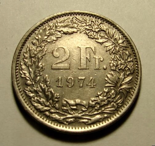 2 franki 1974 r. Szwajcaria