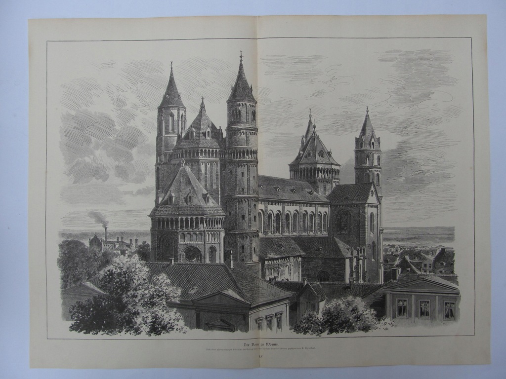 KATEDRA W WORMACJI ARCHITEKTURA drzeworyt 1888 r.