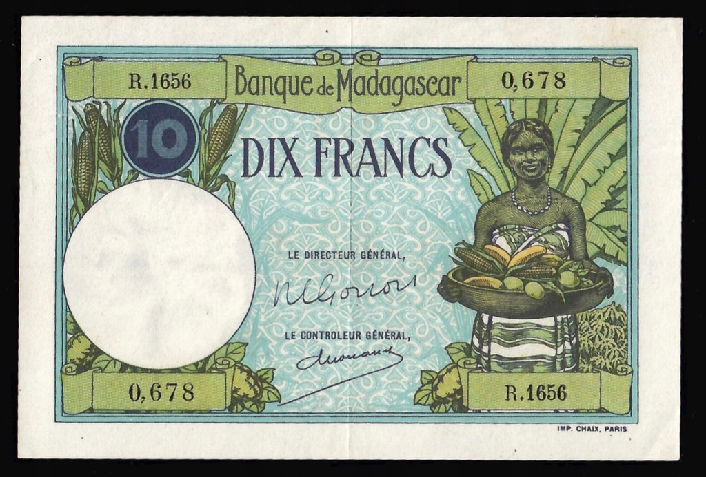Madagaskar - 10 franków 1937-47 (XF-aUNC)