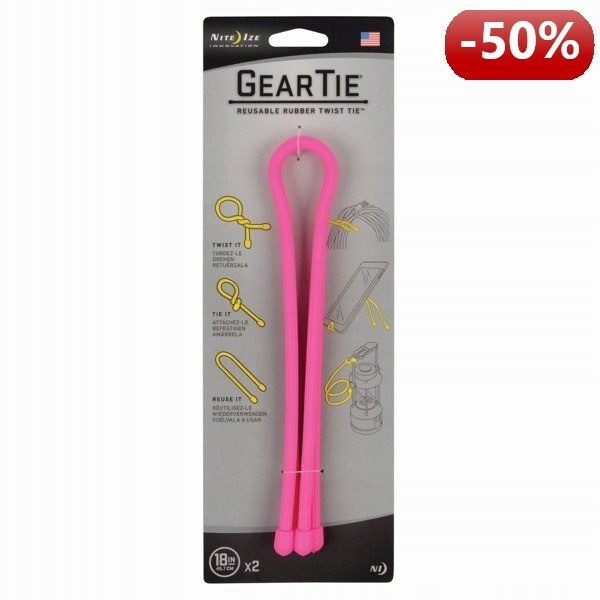 Nite Ize Zestaw linek Gear Tie Original 18" gumowy różowy neon 2 sztuk