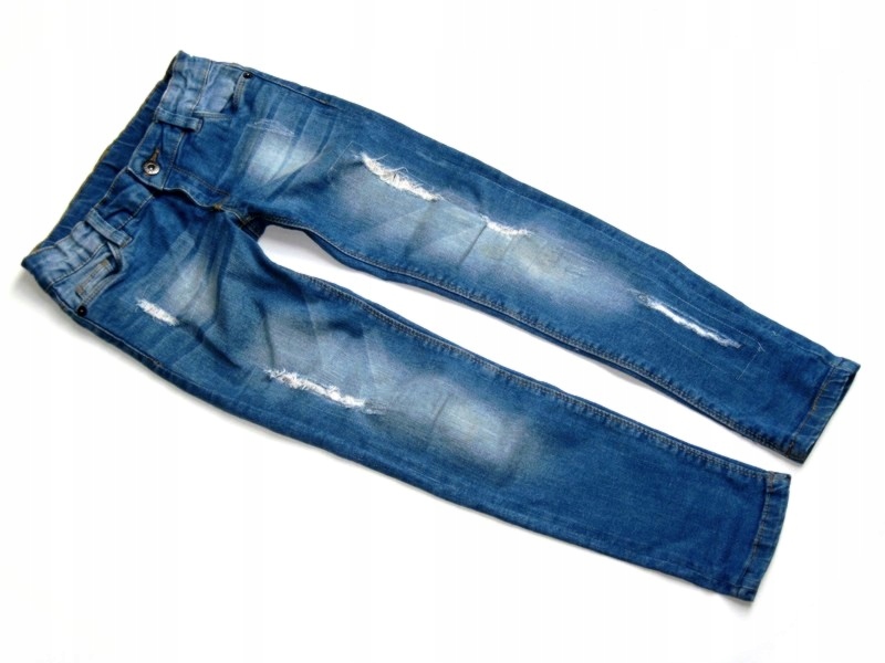 GIRLS spodnie jeansy skinny przetarcia dziury 128