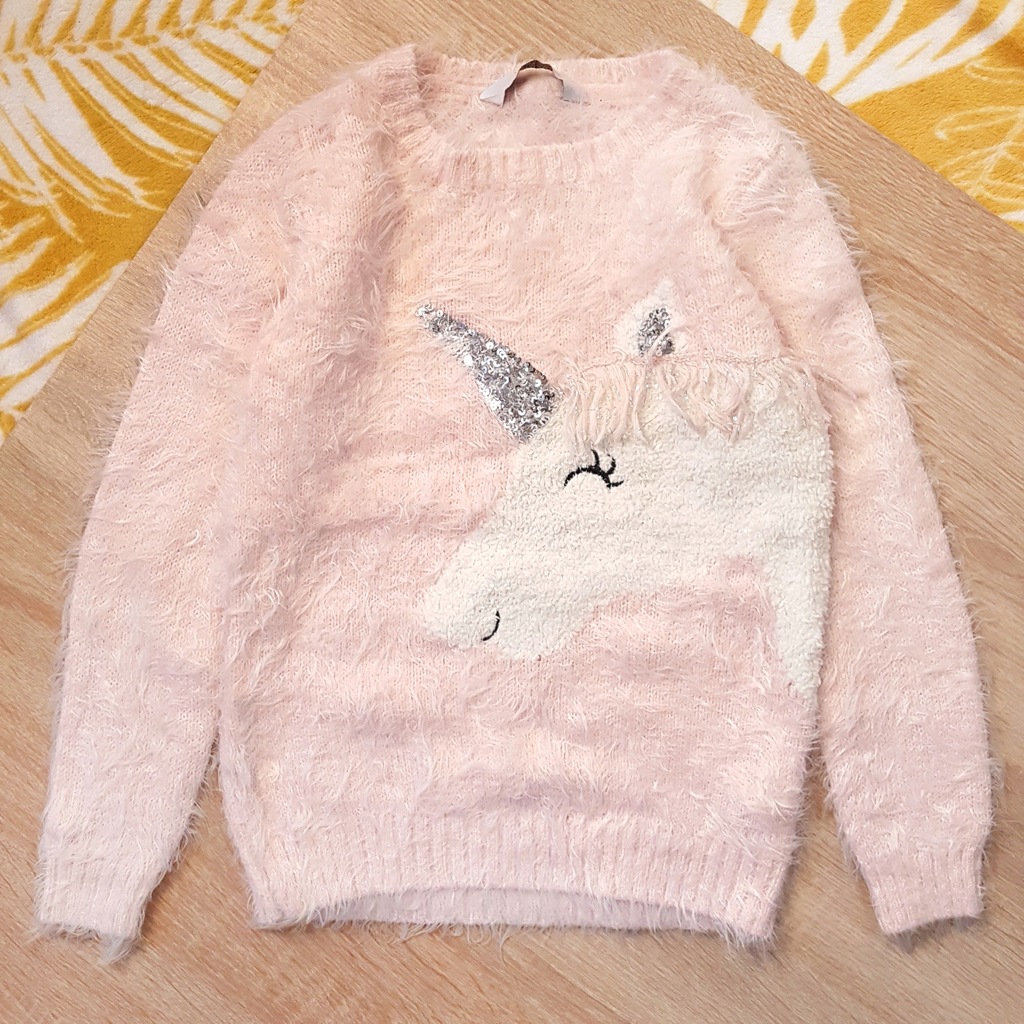 różowy sweter z jednorożcem 6-7 lat 122