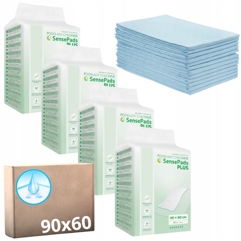 PODKŁADY CHŁONNE HIGIENICZNE 60X90 CM MOCNE grube SENSEPADS PLUS 120 SZT.