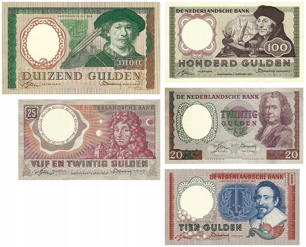 s30 Banknoty 10 - 1000 Gulden, Holandia 1953-1956