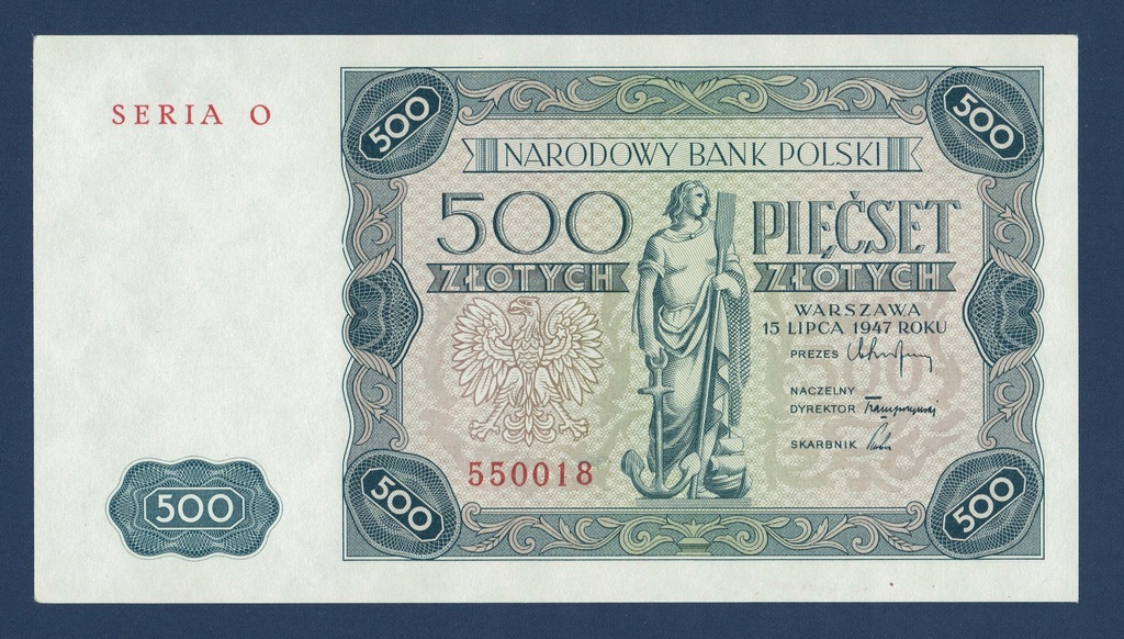 Polska banknot 500 złotych 1947 seria O stan UNC rzadki