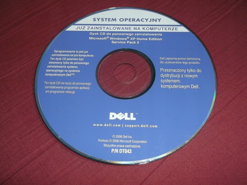 Windows XP HOME DELL +service pack 2 --CD płyta XP