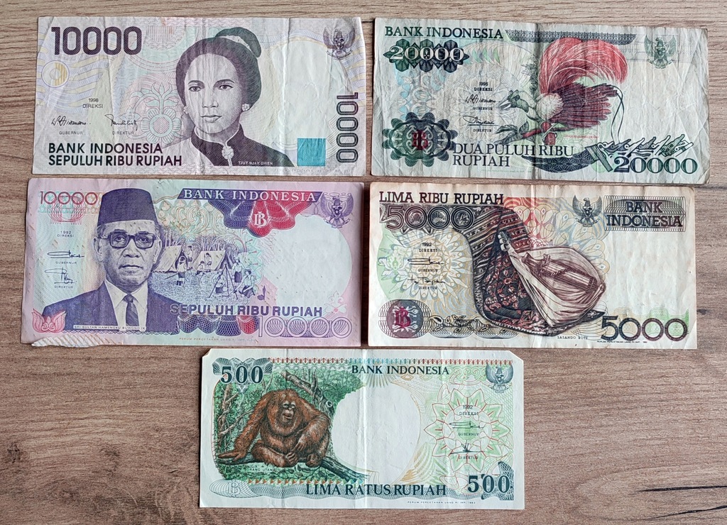 Indonezja Zestaw banknotów 500 - 20000 Rupii 5 sztuk