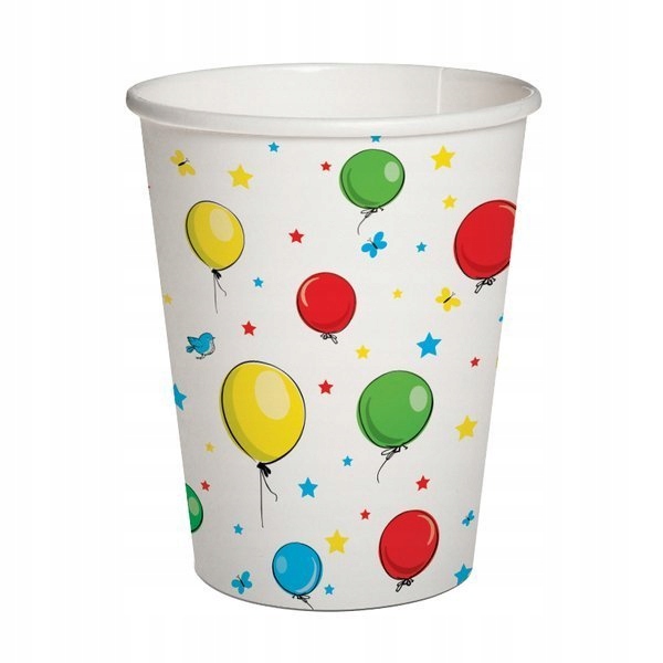 KUBECZKI PAPIEROWE BALONY 0,25L 8 SZT URODZINY