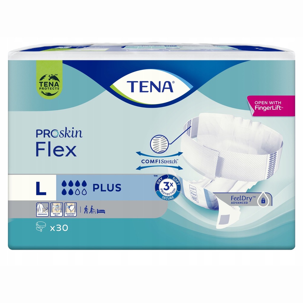 Tena ProSkin Flex Super pieluchomajtki z regulowanym pasem L 30 sztuk