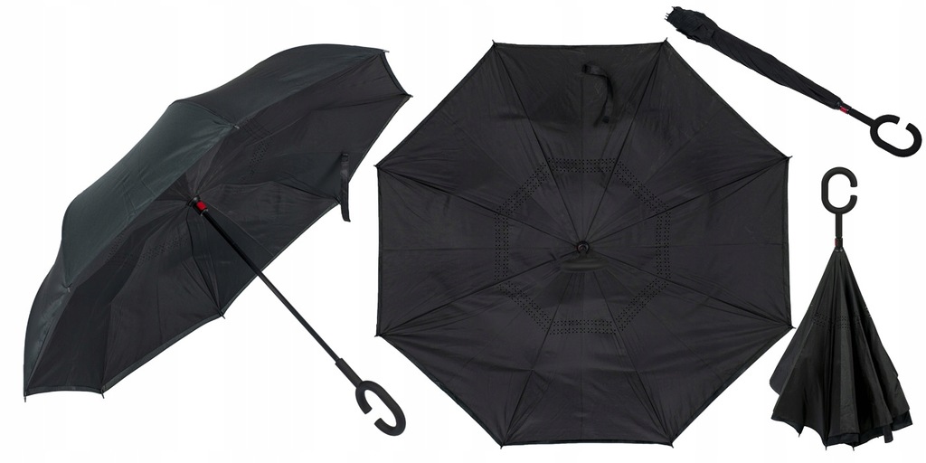 Odwrócona PARASOLKA odwrotny parasol CZARNY BLACK