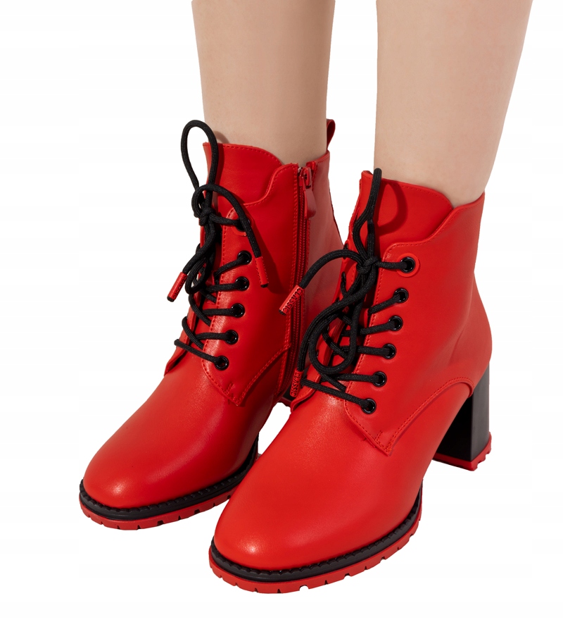 Czerwone botki na słupku ocieplane 6603-10A 37