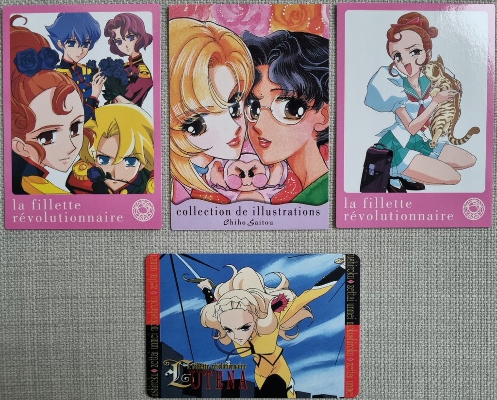 zestaw 4 kart kolekcjonerskich anime Utena