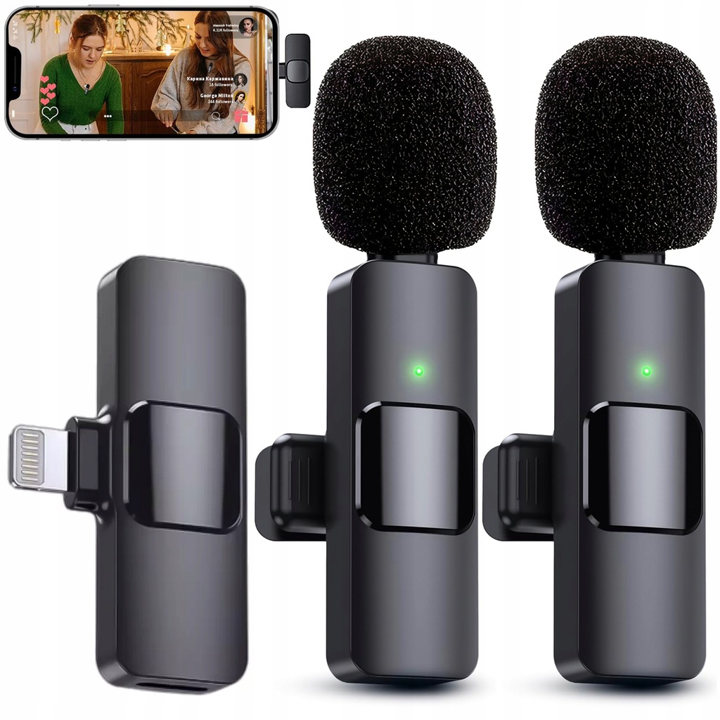 2x mikrofon krawatowy bezprzewodowy Alogy Lightning do Apple iPhone iPad ma