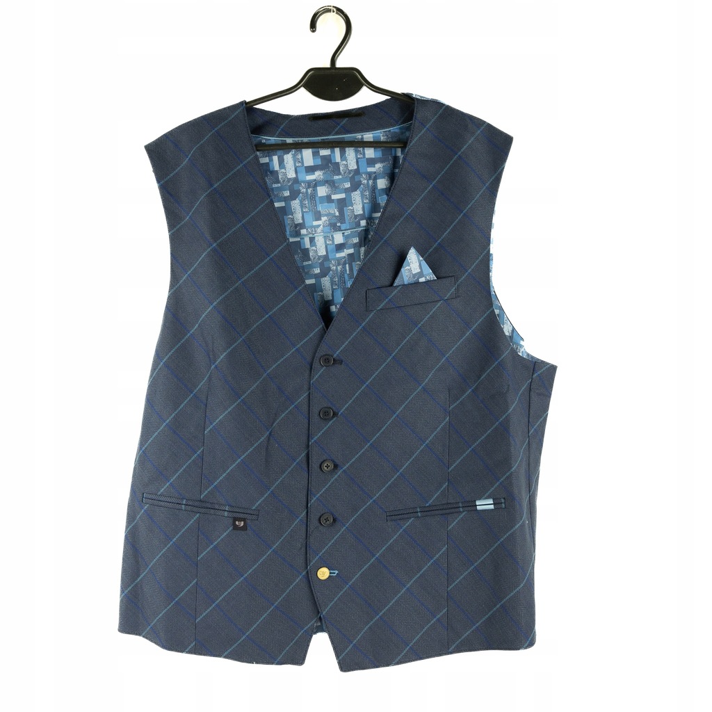 KAMIZELKA MĘSKA CARE GRANATOWA W KRATKĘ ELEGANCKA 38