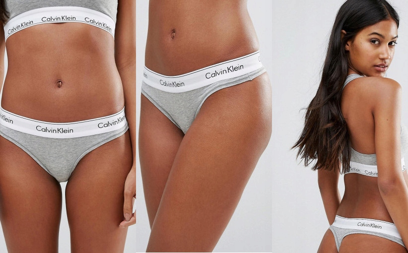 R6I303*CALVIN KLEIN SZARE STRINGI DAMSKIE 38 M V01