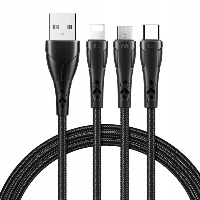 Kabel Mcdodo CA-6960 3w1 USB-A/USB-C - Lightning - microUSB, 1.2m (czarny)