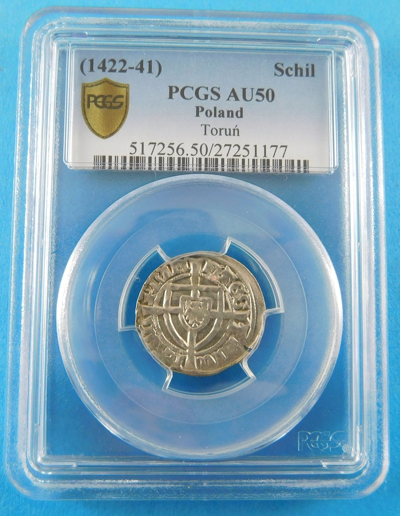 Zakon Krzyżacki, Szeląg 1422-1441, PCGS AU 50