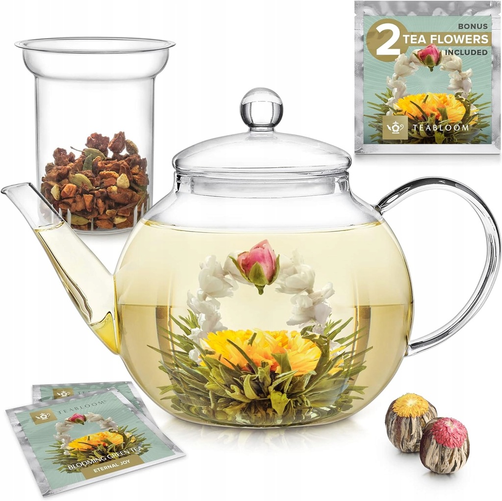Zaparzacz dzbanek szklany 1200 ml + 2 kwitnące herbaty
