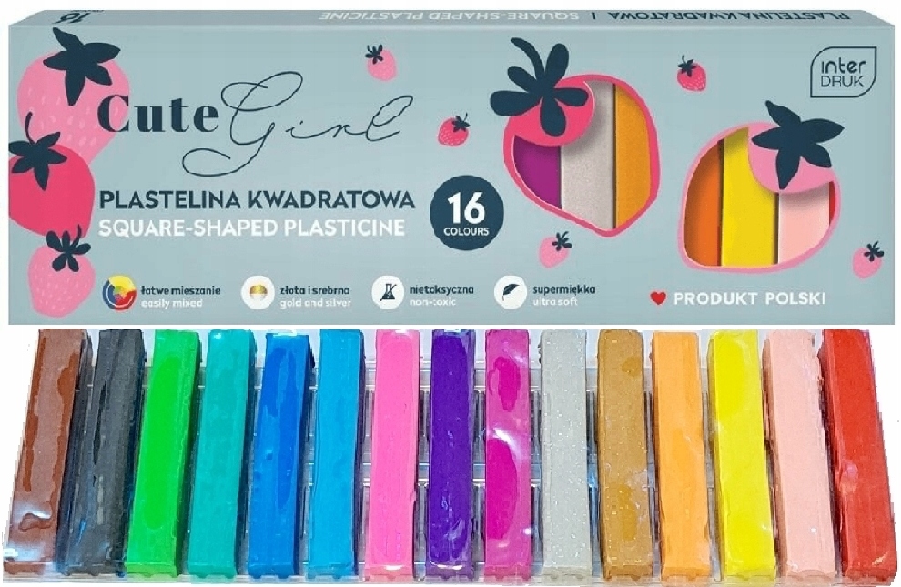 Plastelina kwadratowa szkolna 16 kolorów CUTE