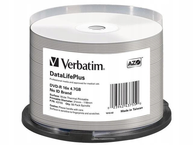 DVD-R Verbatim 4.7GB X16 AZO DL+ printable thermal