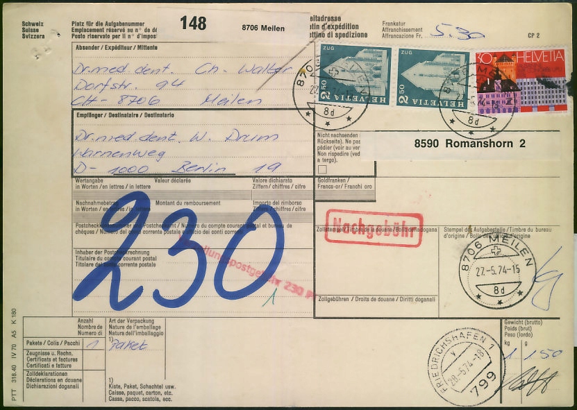 Mellen - Berlin 1974 r / Begleitadresse