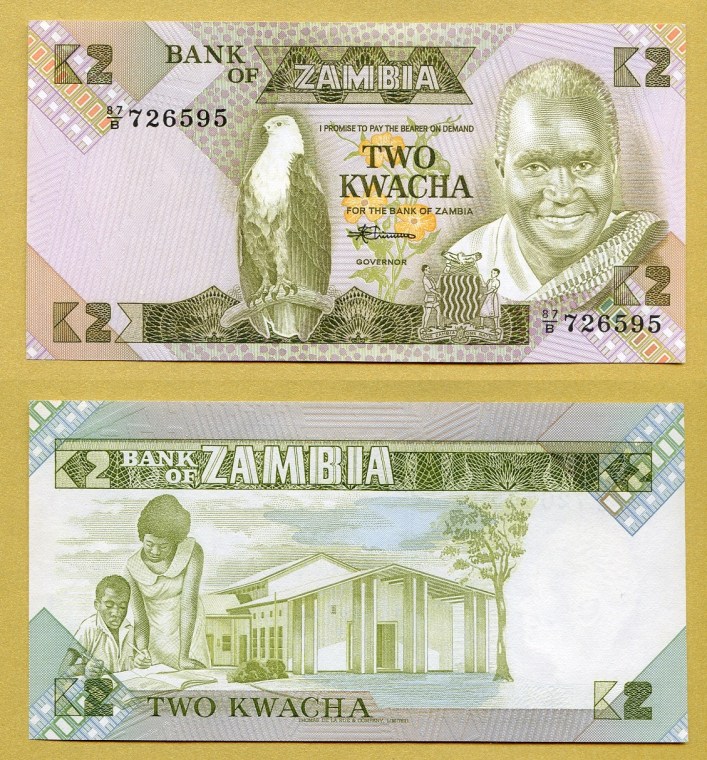 -- ZAMBIA 2 KWACHA nd/ 1980-88 87/B P24c UNC