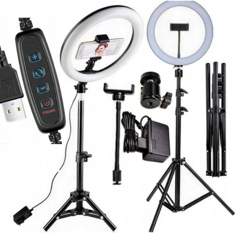 DUŻA LAMPA PIERŚCIENIOWA LED RING MAKIJAŻ SELFIE 60W 26cm 210cm+ Statyw