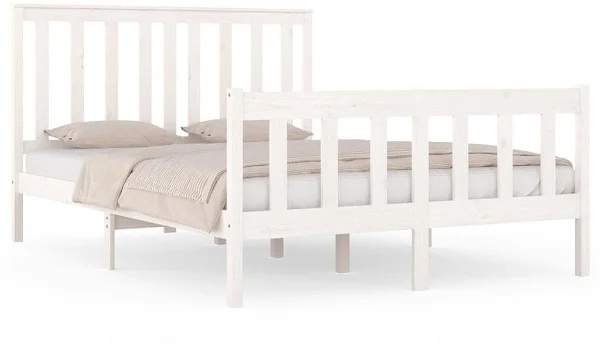 Rama łóżka biała sosna 135 × 190 cm podwójna, 3103884