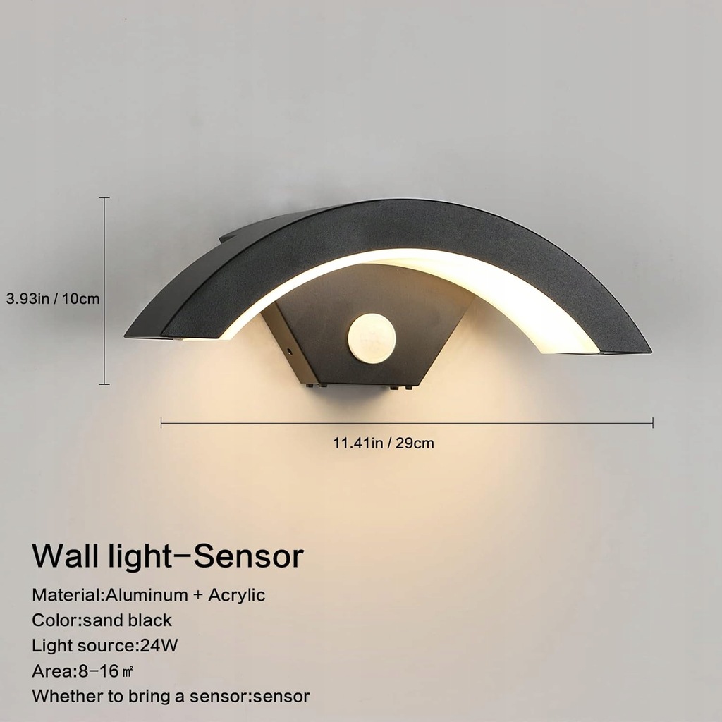 SENQIU Lampa ścienna LED z czujnikiem ruchu, 24 W (Am 2988)