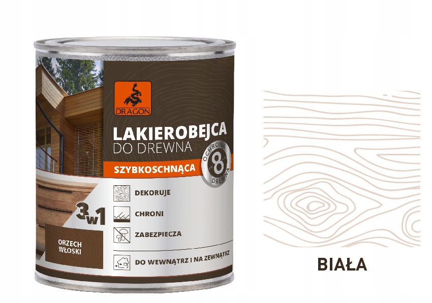 Lakierobejca szybkoschnąca 3w1 do drewna Dragon 5 l Biała