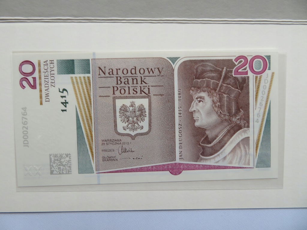 banknot - 20 zł 2015 , Jan Długosz, rzadki