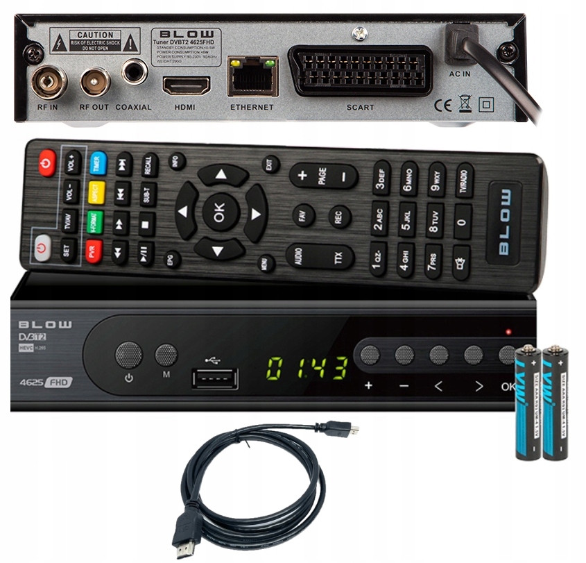 Tuner dekoder z RJ45 TV DVB-T2 HDMI H.265 + kabel