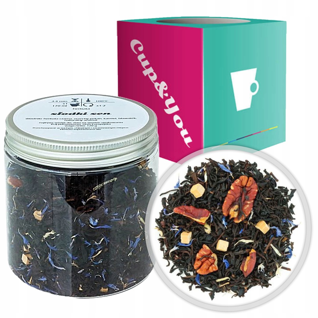 Herbata czarna SŁODKI SEN premium sypana bławatek orzechy pekan karmel 120g