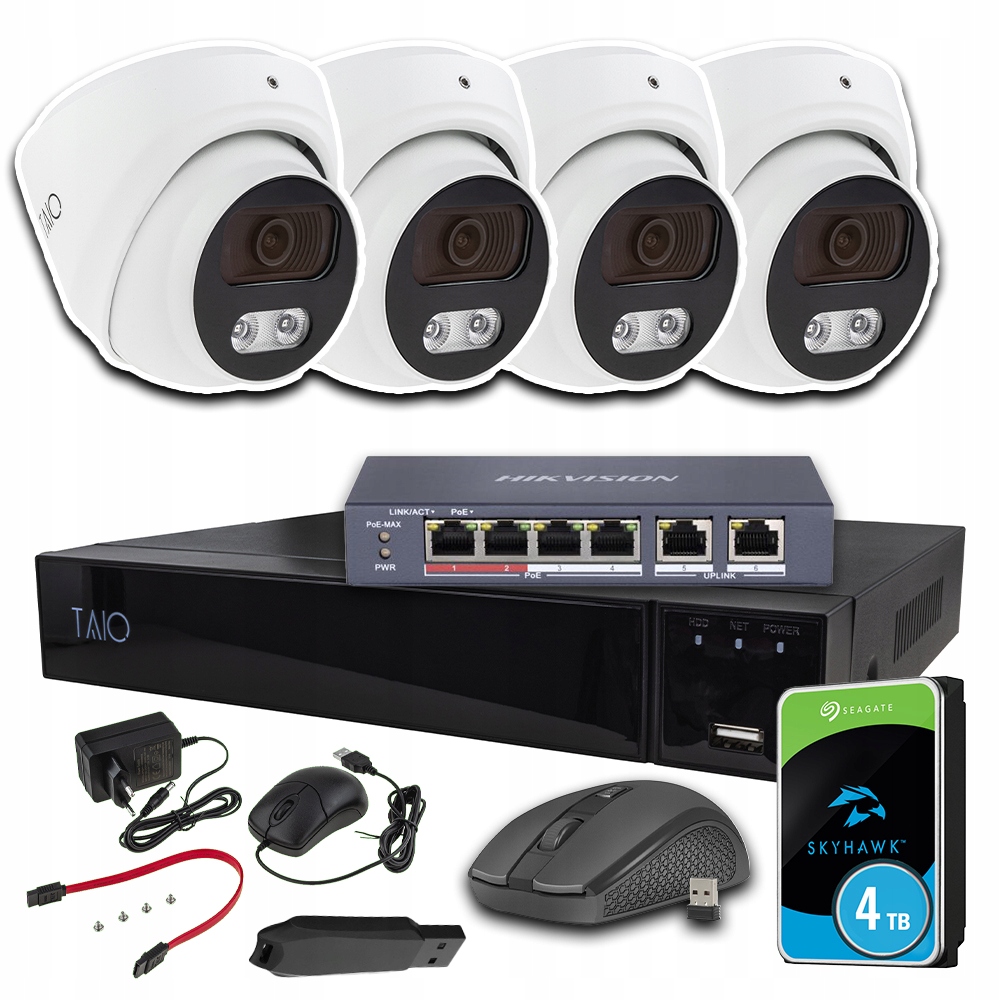 Zestaw kamer do monitoringu 8MPx - 4x kamera zewnętrzna IP PoE Aplikacja