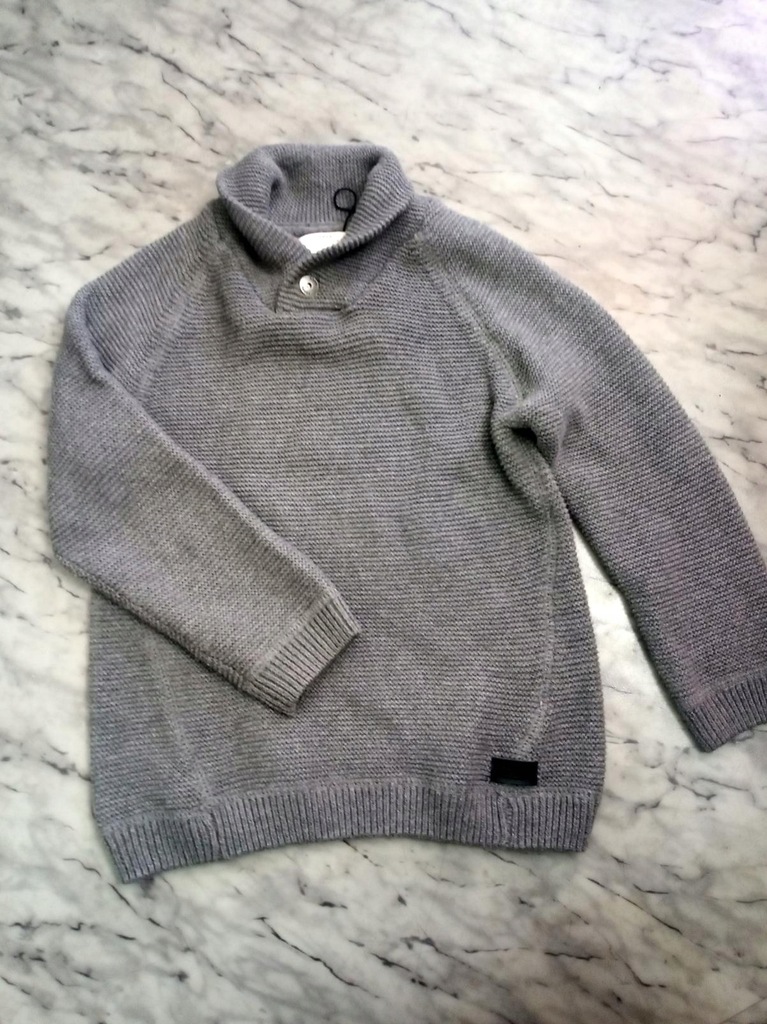 Zara sweterek szary 116 -122 z kołnierzem