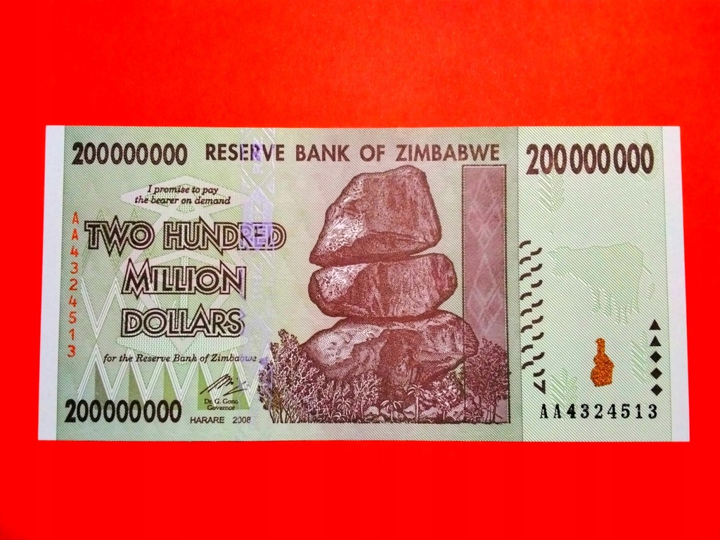 Zimbabwe 200000000 Dollars 2008 P81 UNC