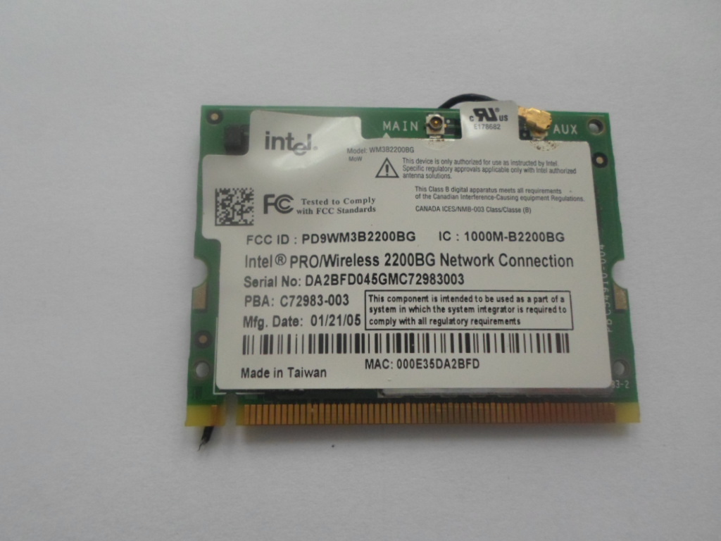 Karta.  WiFi.  Model WM 3 B 2200 BG.  BCM.