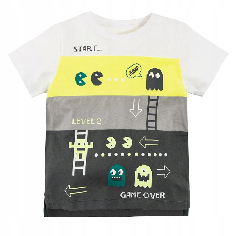 Cool Club T-shirt chłopięcy biało-szary Pacman 98