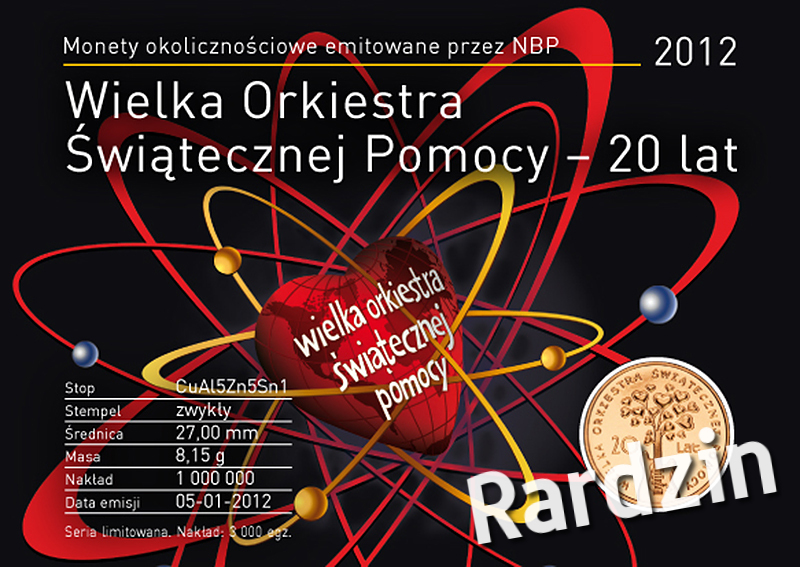 Blister WOŚP 20 lecie  20 lat 2012 r 2 zł
