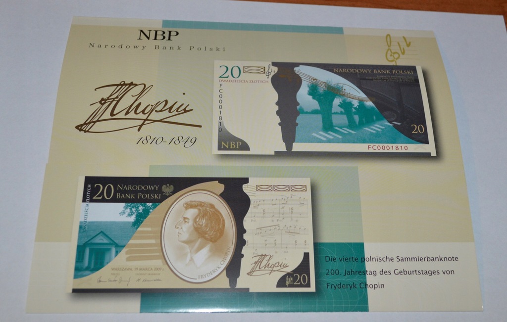 Folder do banknotu -F. Chopin--niem