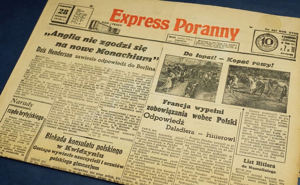 Oryginalna gazeta z 28 sierpnia 1939 roku