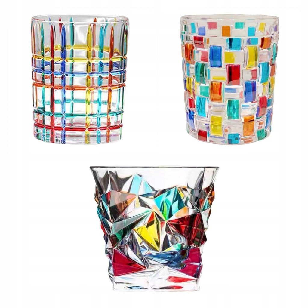 3pcs Glass Cup with Colorful Painting Glassware Teacup for Home Beverage