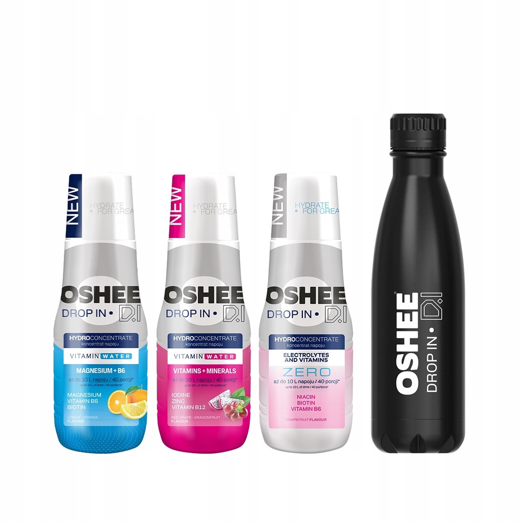 3x Hydrokoncentrat OSHEE DROP IN Minerały Magnez Elektrolity + BIDON Black