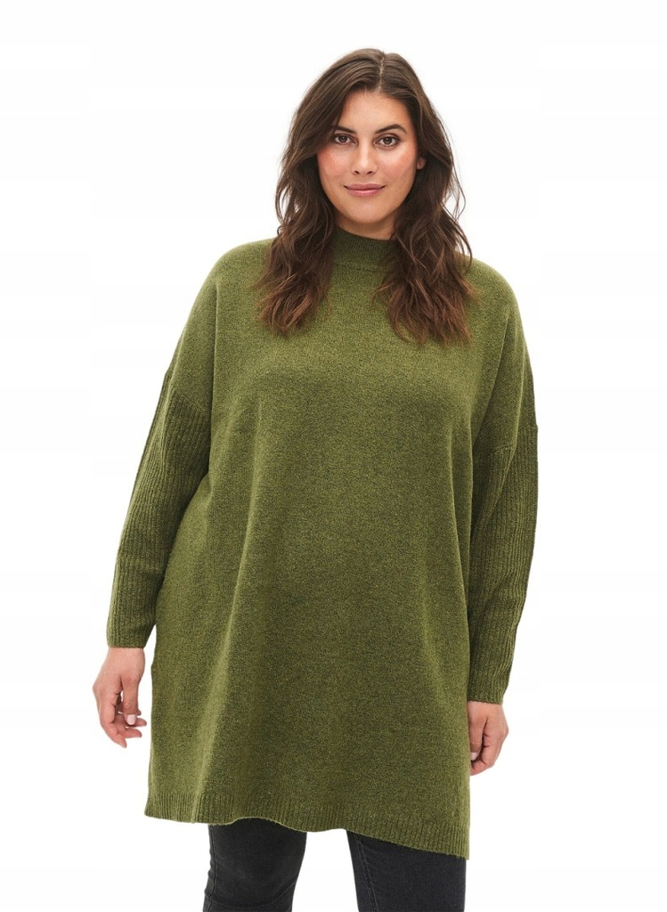 ZIZZI ZIELONA DZIANINOWA TUNIKA Z GOLFEM PLUS SIZE 188D 56