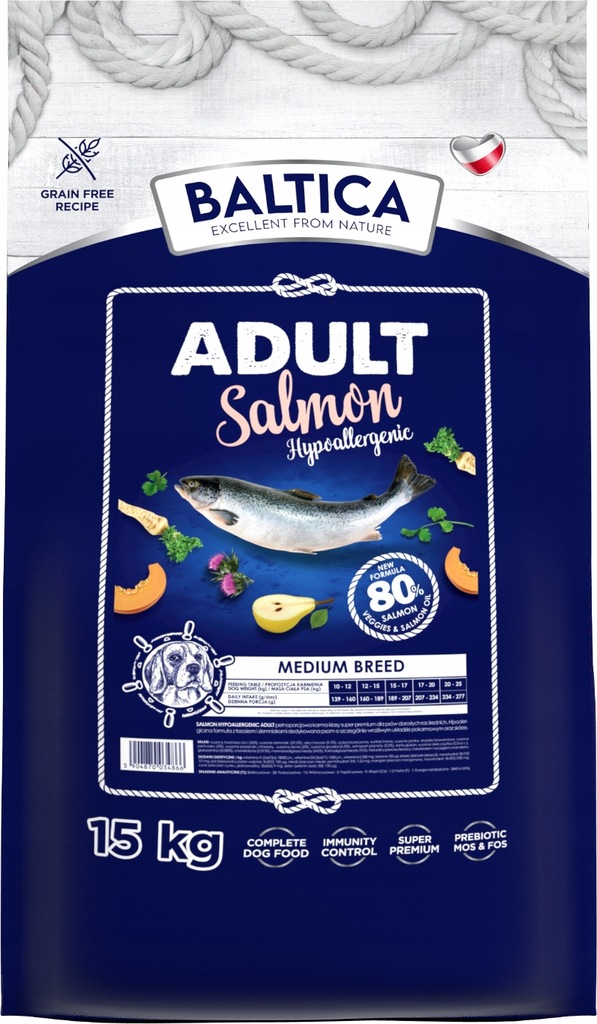 Baltica Adult Hypoallergenic Salmon łosoś M 15 kg