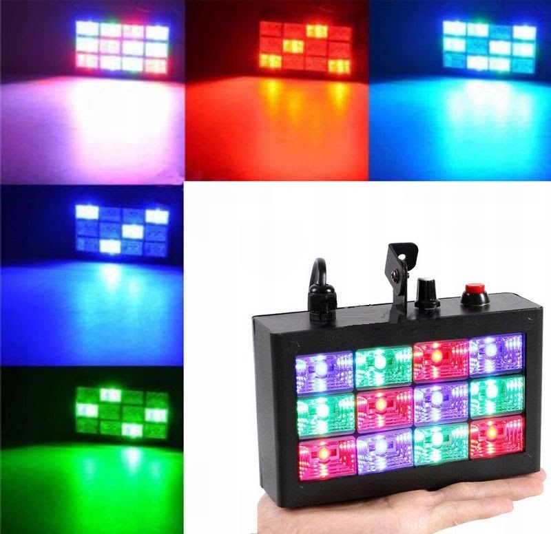 KOLOROFON STROBOSKOP 12 LED REFLEKTOR DYSKOTEKOWY NA SYLWESTRA I KARNAWAŁ