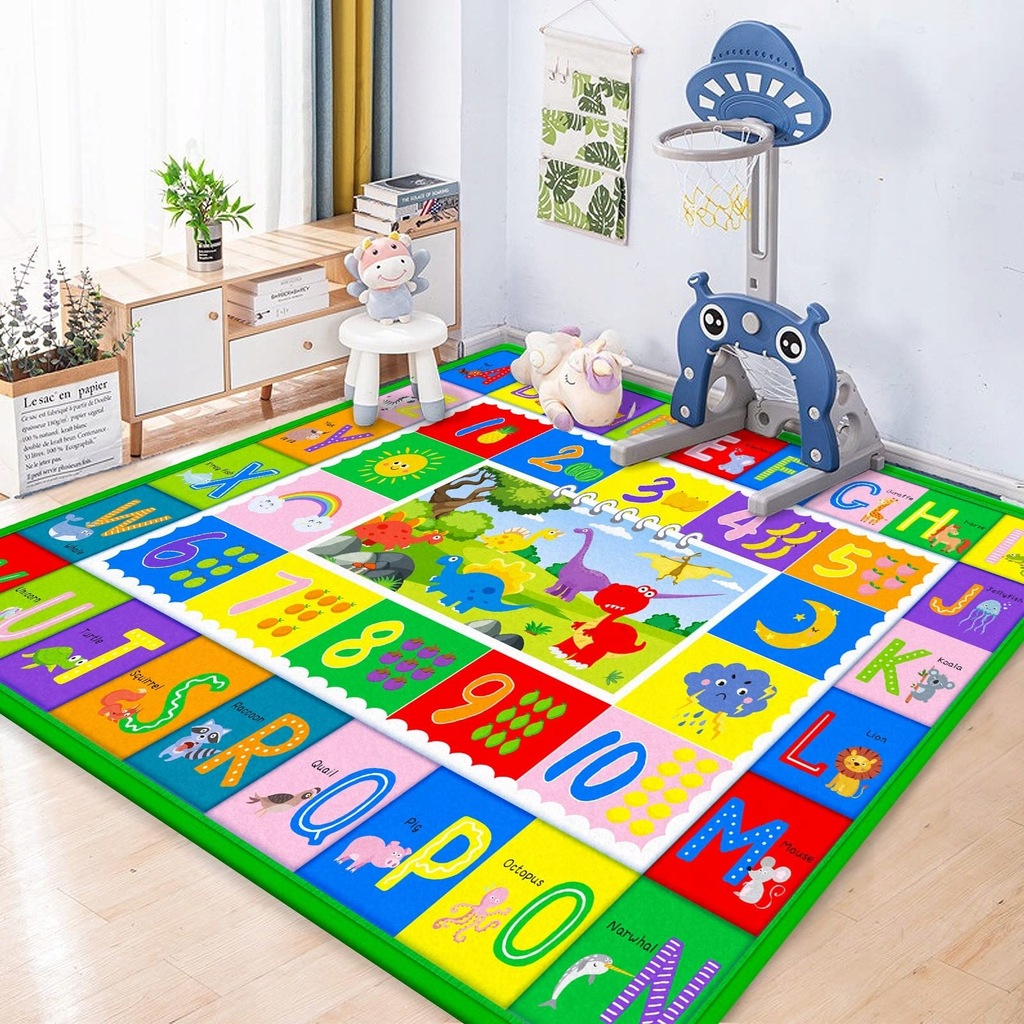 MATA EDUKACYJNA DLA DZIECI DYWAN DO POKOJU KOLOROWY CYFRY LITERY